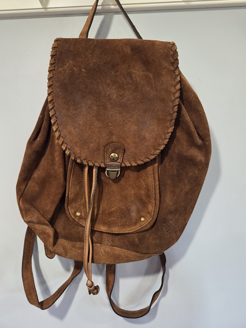 Patricia Nash Casape Burnished Cognac Suede Drawstring Backpack